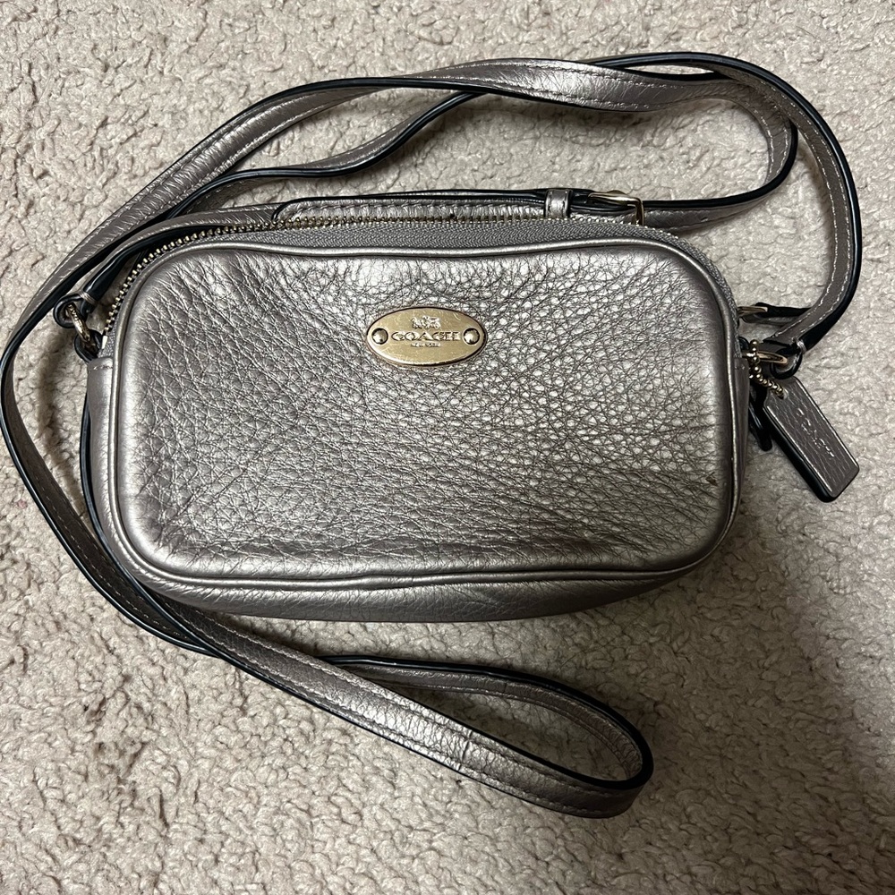 Silver coach small crossover bag